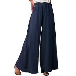 Women's Culottes Wide Leg Pants Trousers Straight Linen / Cotton Blend Army Green Khaki Navy Blue High Waist Casual Yoga Daily Yoga Full Length Breathable Chinese Style S M L XL XXL / Plus Size Lightinthebox
