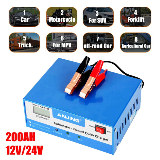 12V/24V Car Battery Charger 10A Heavy DutyAutomatic Jump Starter Pulse