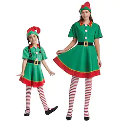 Santa Claus Elf Dress Outfits Vacation Dress Elf Costume Women's Girls' Costume Party Cosplay Costume Christmas Christmas Carnival Masquerade Adults' Party Christmas Vacation Velvet Dress Belt Socks Lightinthebox