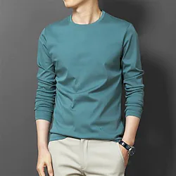 Men's T shirt Tee Plain Crew Neck Work Street Long Sleeve Clothing Apparel Cotton Fashion Simple Classic Lightinthebox