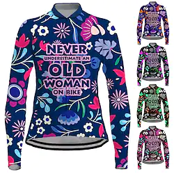 21Grams Women's Cycling Jersey Long Sleeve Bike Jersey Top with 3 Rear Pockets Mountain Bike MTB Road Bike Cycling Breathable Quick Dry Moisture Wicking Reflective Strips Red Blue Purple Floral Lightinthebox