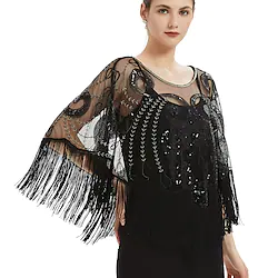 The Great Gatsby Vintage Roaring 20s 1920s Spring Summer Fall Masquerade Women's Adults' Sequins Tassel Fringe Costume Vintage Cosplay Event / Party Festival Shawl / Machine wash / Hand wash / # Lightinthebox
