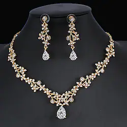 Hoop Earrings Three-piece Suit White Cubic Zirconia Rhinestone Imitation Diamond 1 Necklace Earrings Women's Basic Korean Cute Classic Drop Pear Jewelry Set For Party Wedding Engagement Lightinthebox