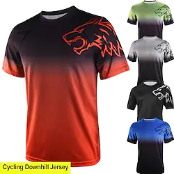 Men's Short Sleeve Downhill Jersey Gradient Wolf Bike Shirt Mountain Bike MTB Road Bike Cycling Forest Green Black Green Spandex Polyester Breathable Quick Dry Moisture Wicking Sports Clothing Apparel Lightinthebox