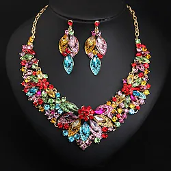 1 set Drop Earrings Bib necklace For Women's AAA Cubic Zirconia Multicolor Party Wedding Rhinestone Alloy Vintage Style Flower Rainbow Lightinthebox