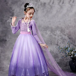 Princess Elsa Cosplay Costume Flower Girl Dress Vacation Dress Girls' Movie Cosplay Cute Purple Dress Halloween Children's Day New Year Organza Lightinthebox