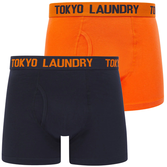 Mens Underwear Tower 2 (2 Pack) Boxer Shorts Set in Carrot / Sky Captain Navy - Tokyo Laundry / S - Tokyo Laundry