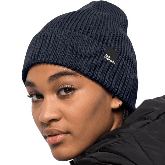 (One Size, Night Blue) Jack Wolfskin Mens Essential Fine Knit Knitted Warm Winter Beanie Hat