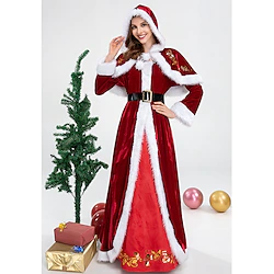Santa Suit Santa Claus Mrs.Claus Dress Cape Accessories Women's Costume Party Cosplay Costume Sweet Christmas Christmas Eve Adults Party New Year Eve Polyester Dress Belt Cape Lightinthebox
