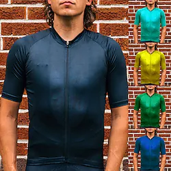 21Grams Men's Cycling Jersey Short Sleeve Bike Top with 3 Rear Pockets Mountain Bike MTB Road Bike Cycling Breathable Quick Dry Moisture Wicking Reflective Strips Yellow Dark Navy Blue Graphic Spandex Lightinthebox