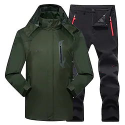 Men's Hiking Jacket with Pants Winter Outdoor Thermal Warm Waterproof Windproof Quick Dry Jacket Pants Trousers Clothing Suit Full Zip Skiing Camping Hunting Green / Black RedBlack / 2pcs Lightinthebox