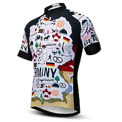 21Grams Men's Cycling Jersey Short Sleeve Bike Top with 3 Rear Pockets Mountain Bike MTB Road Bike Cycling Breathable Quick Dry Moisture Wicking Reflective Strips Black Graphic Germany Polyester Lightinthebox