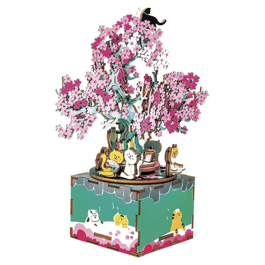 Rolife 3D DIY Puzzle Building Hand Crank Music Box Wooden Cherry Blossom Tree