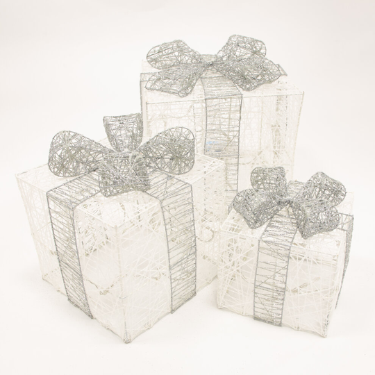 The Christmas Workshop 70979 Set of 3 Light-Up Silver/White Christmas Boxes