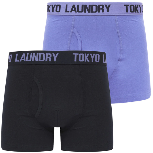 Mens Underwear Tower 2 (2 Pack) Boxer Shorts Set in Baja Blue / Sky Captain Navy - Tokyo Laundry / S - Tokyo Laundry