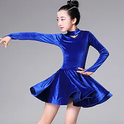 Latin Dance Kids' Dancewear Dress Cascading Ruffles Girls' Training Performance Long Sleeve Pleuche Lightinthebox