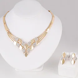 Hoop Earrings 2pcs Rhinestone Alloy 1 Necklace Earrings Women's Artistic Simple Luxury Geometrical Geometric Jewelry Set For Party Street Daily / Engagement Lightinthebox