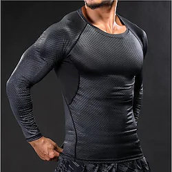 Men's Compression Shirt Long Sleeve Compression Clothing Athletic Athleisure Breathable Quick Dry Soft Fitness Running Walking Sportswear Activewear Solid Colored Dark Grey Black White Lightinthebox