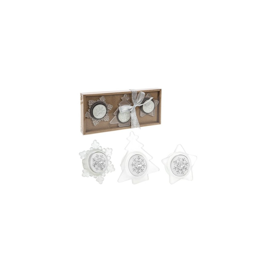 6pc Tealight Candle And Holder Set In Gift Box Silver Only - christmas tealight holder set tree star snowflake shape silver