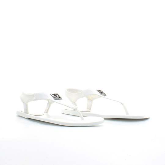(8 (Adults')) Calvin Klein Jeanne Neoprene Patent Slip On Thong Womens Sandals White N11042