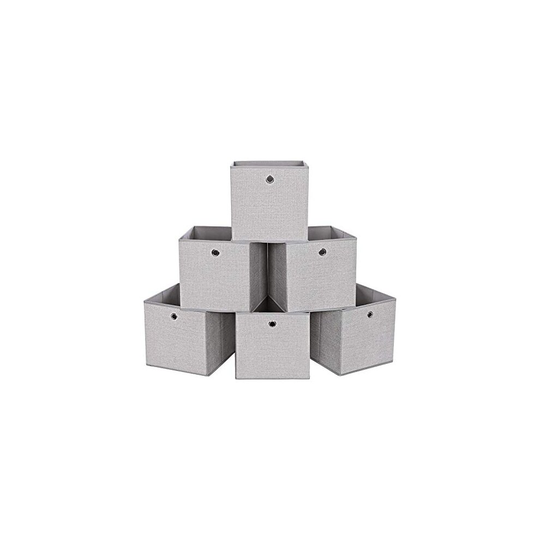 SONGMICS Storage Cubes, Set of 6, Non-Woven Fabric Foldable Storage Boxes and Toy Clothes Organiser Bins, Light Grey RYFB06W