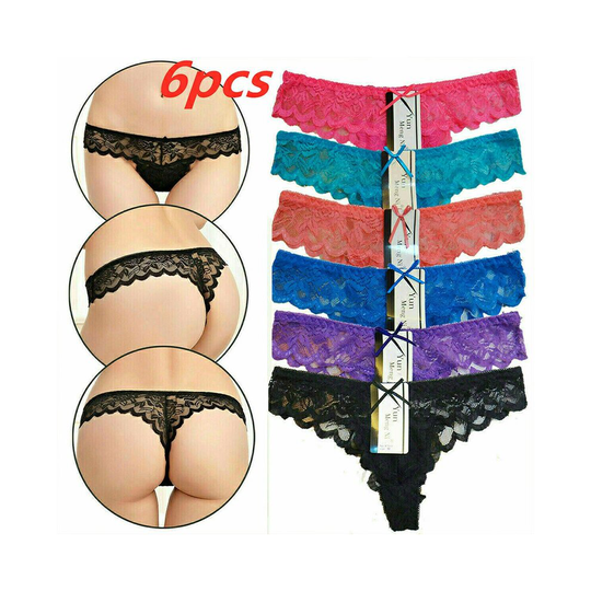 (M) Pack of 6 Ladies Lace Thong Seamless Underwear