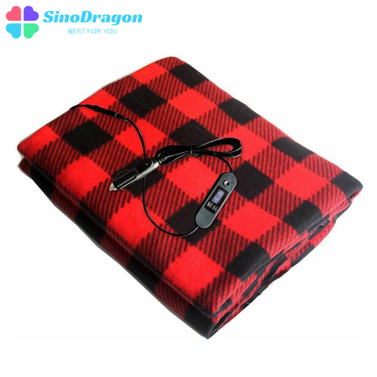 12V Electric Heated Blanket Car Van Truck Fleece Fabric Warm Travel