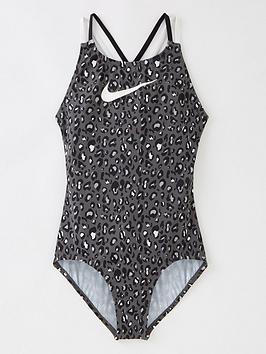 Nike Girls Cheetah Spiderback One Piece Swimsuit - Black