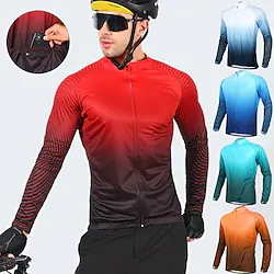 21Grams Men's Cycling Jersey Long Sleeve Bike Jersey Top with 3 Rear Pockets Mountain Bike MTB Road Bike Cycling Breathable Quick Dry Moisture Wicking Reflective Strips Green Orange Red Gradient Lightinthebox