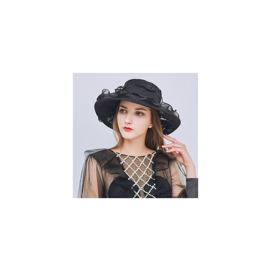 (Black) Womens Ladies Church Wide Brim Tea Party Wedding Hat Fancy Derby Cap Fashion Quick Dry UV Protection Outdoor 2019