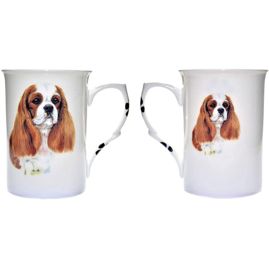 (BB17) Bone China Set of 2 Blenheim Cavalier King Charles Spaniel Dog Mugs - Gift Boxed