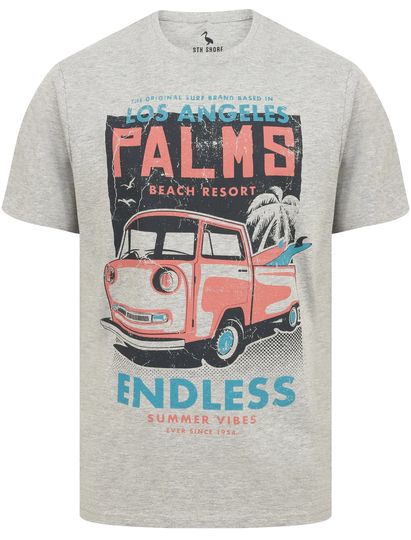 T-Shirts Palms Van Motif Cotton Jersey T-Shirt in Light Grey Marl - South Shore / S - Tokyo Laundry