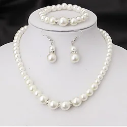 Women's Bridal Jewelry Sets Imitation Pearl Earrings Jewelry White For Party Wedding Engagement Promise Festival Four-piece Suit Lightinthebox
