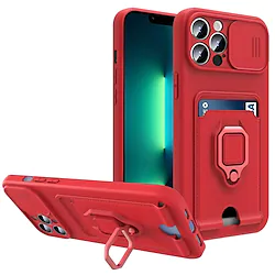 Phone Case For Apple Back Cover iPhone 14 Pro Max 14 Plus 13 12 11 Pro Max Mini X XR XS Card Holder with Windows Ring Holder Solid Colored TPU Lightinthebox