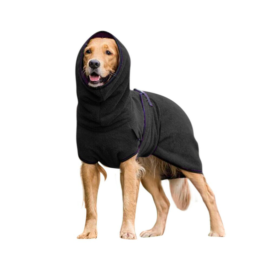 (Black, L) Pet Dog Towelling Quick Drying Robe Coat Jacket Puppy Apparel Clothes Sleepwear