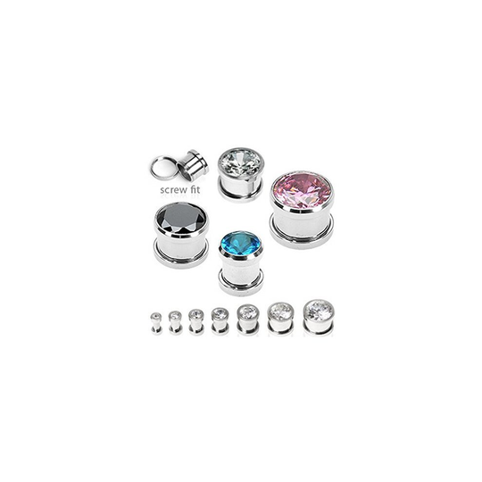 (8MM, Clear) Surgical Steel Press Fit Crystal Screw Fit Ear Tunnel Saddle Plug Piercing Finest Quality Materials