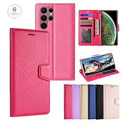 Phone Case For Samsung Galaxy Wallet Card A73 A53 A33 A13 S22 Ultra Plus S21 FE S20 A72 A52 A42 Note 20 Ultra S10 S10 Plus S10 Lite Note 10 Note 10 Plus Wallet Flip Full Body Protective Solid Colored Lightinthebox