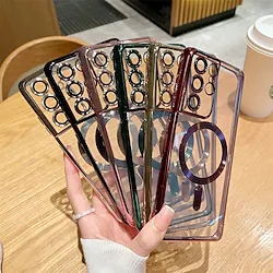 Phone Case For Samsung Galaxy Back Cover Magnetic Adsorption S22 S21 Ultra Plus S23 Ultra Plus Portable Transparent Magnetic Transparent Solid Colored TPU Lightinthebox