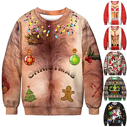 Santa Claus Ugly Christmas Sweatshirt Cat Dog Funny Top For Men's Women's Couple's Adults' 3D Print Party Casual Daily Lightinthebox