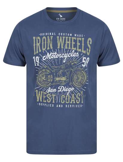 T-Shirts Iron Wheels Motif Cotton Jersey T-Shirt in Vintage Indigo - South Shore / S - Tokyo Laundry