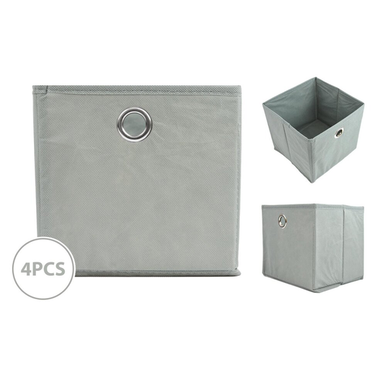Folding Storage Boxes Cube 4pcs Home Bathroom Canvas Cardboard Grey Set Small