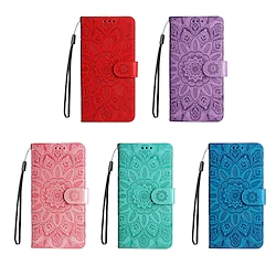 Phone Case For Samsung Galaxy Wallet Card S22 S21 S20 Plus Ultra A32 Galaxy A22 5G Flip Embossed with Wrist Strap Flower TPU PC Lightinthebox