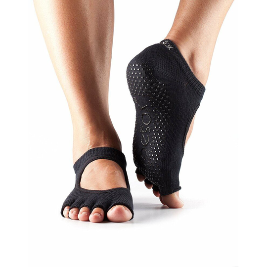 (L) ToeSox No Toe Bellarina Pilates Yoga Dance Martial Arts Grip Socks - Black