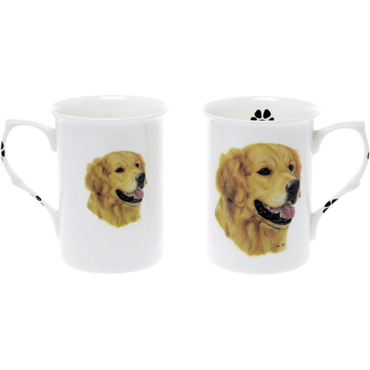 (BB29) Bone China Set of 2 Golden Retriever Dog Mugs - Gift Boxed