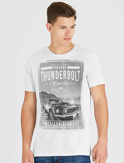 T-Shirts Thunderbolt Motif Cotton Jersey T-Shirt in Optic White - South Shore / S - Tokyo Laundry