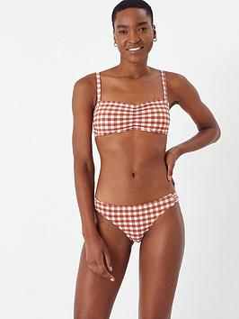 Accessorize Gingham Bandeau Bikini Top, Rust, Size 8, Women