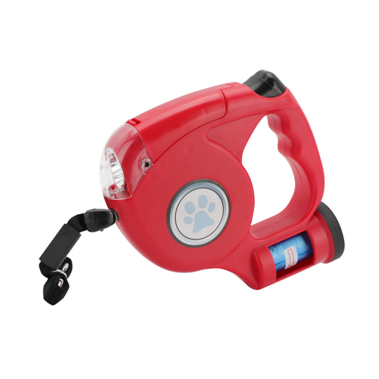 (Red ) Dog Leads Lead Retractable Training Pet Leash Extending Tape Cord With Light