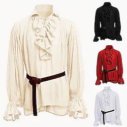 Knight Ritter Outlander Plus Size Retro Vintage Punk Gothic Medieval Renaissance 17th Century All Seasons Blouse / Shirt Men's Adults' Flounced Costume Vintage Cosplay Performance Party Masquerade Lightinthebox