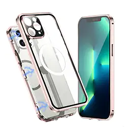Phone Case For Apple Magnetic Adsorption iPhone 14 Pro Max 14 Plus 13 12 11 Pro Max Mini SE Double Sided Clear Shockproof Solid Colored Tempered Glass Metal Lightinthebox
