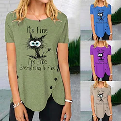 Women's T shirt Tee Funny Tee Shirt Green Blue Purple Graphic Print Short Sleeve Daily Weekend Basic Round Neck Regular I'm Fine Everything Is Fine Painting S Lightinthebox